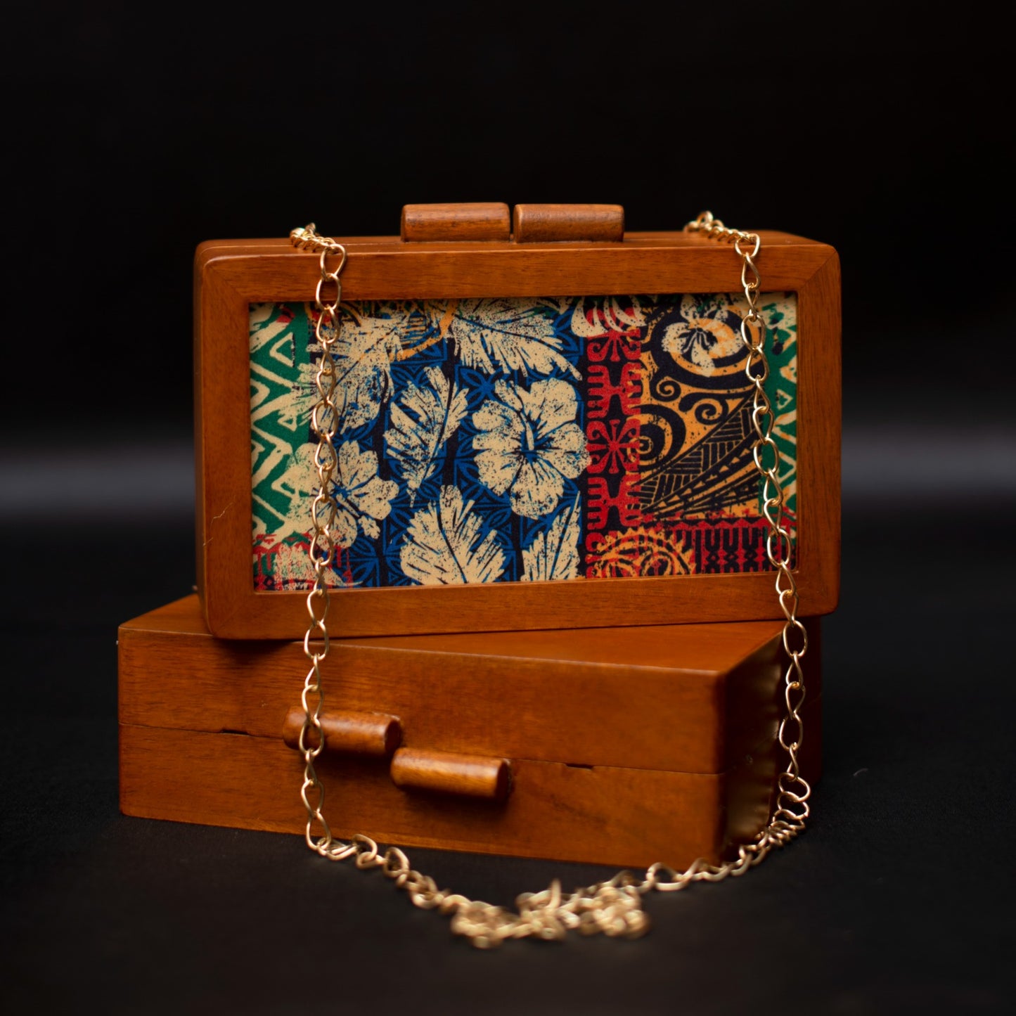 Multicolored wooden clutch purse