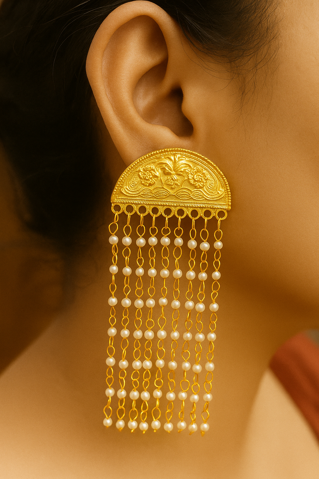 Dhrishya Pearl Brass Golden Earrings