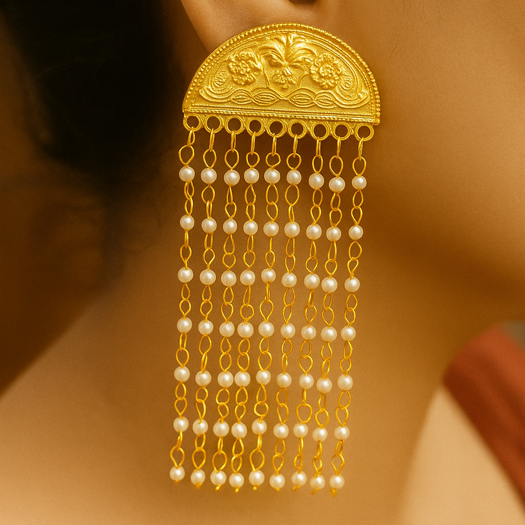 Dhrishya Pearl Brass Golden Earrings