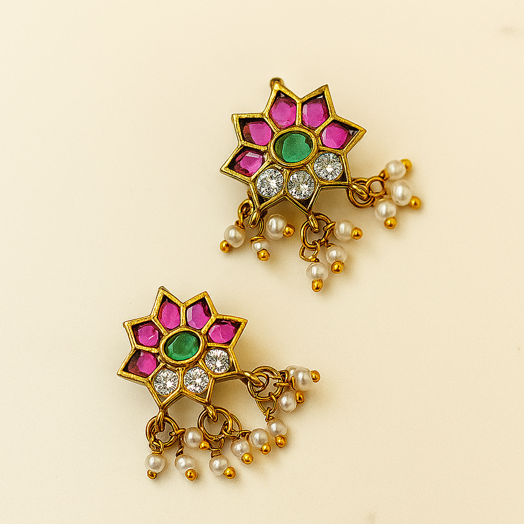Jadau kundan Pearl phool Bugadi - set of 2