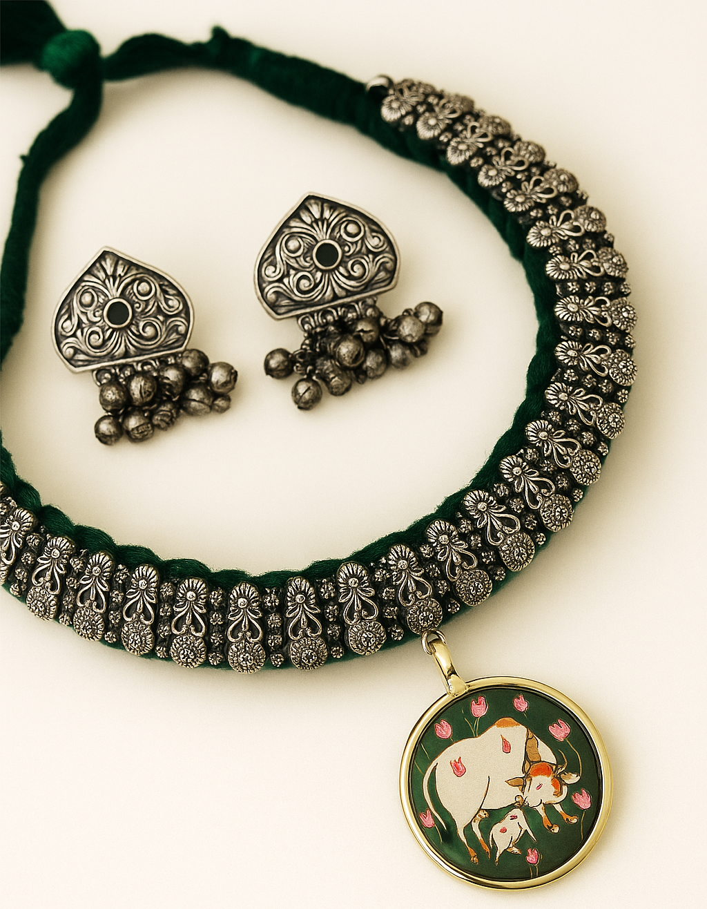 Pichwai Oxidised Neckpiece set