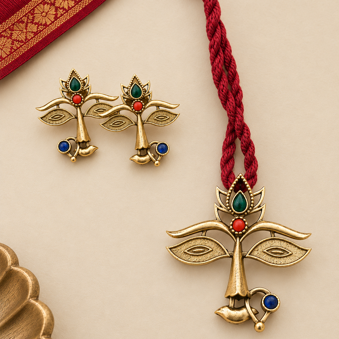 Maa Durga Oxidised Necklace Pendant Set