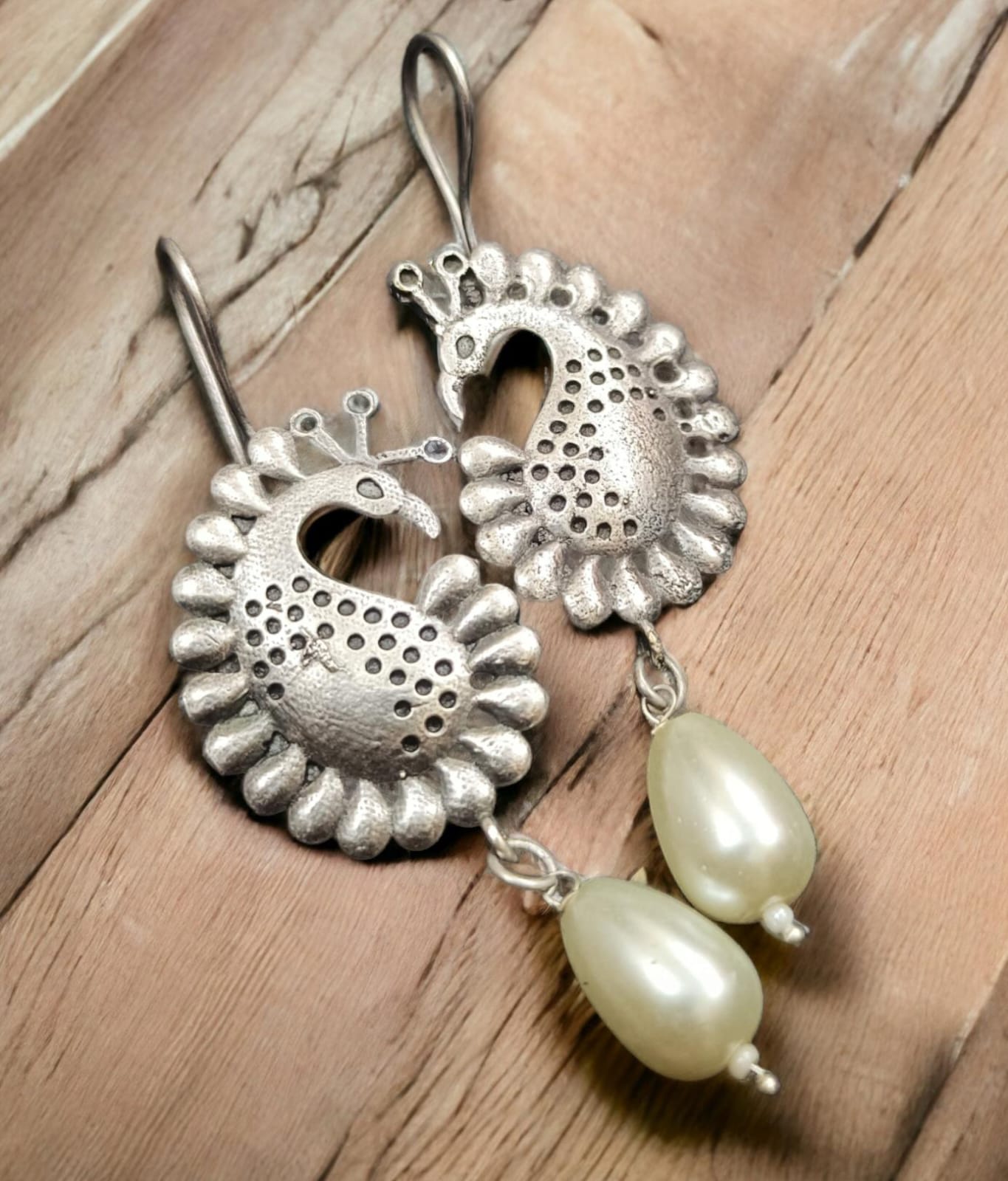 Shree Pearl Silver lookalike Oxidised Drops