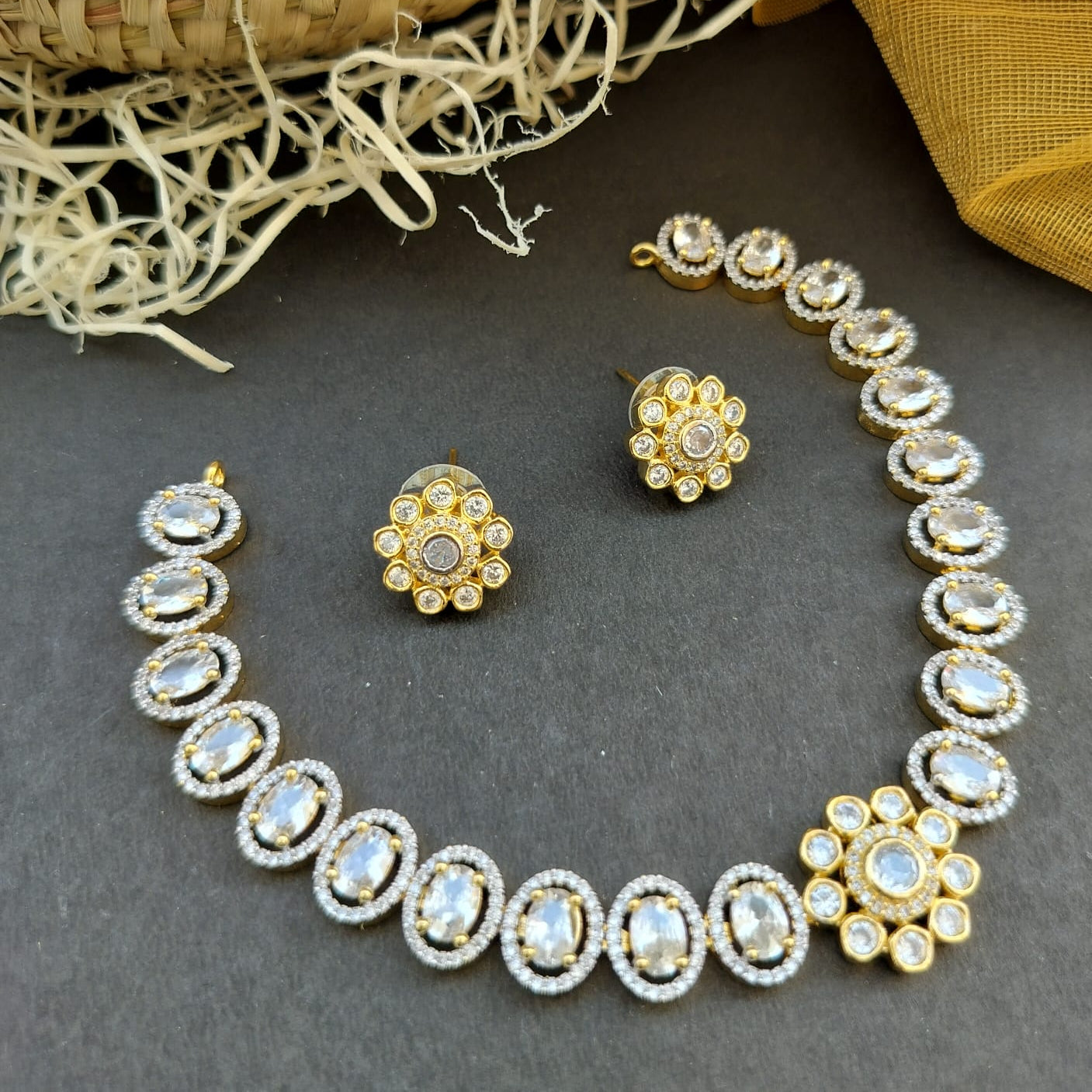 American Diamond Golden Choker Set