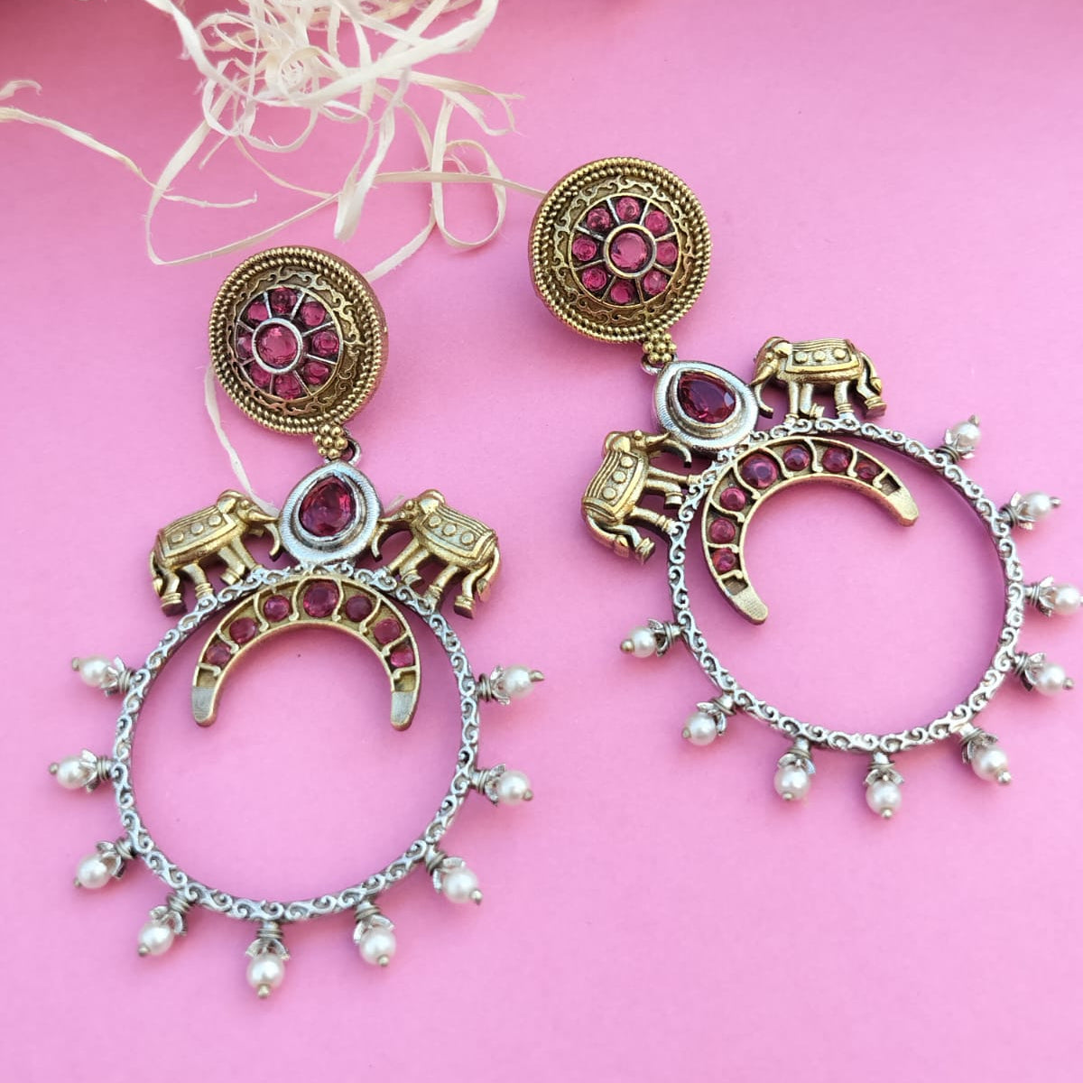 Pink Kemp Stone Dual Tone Earrings