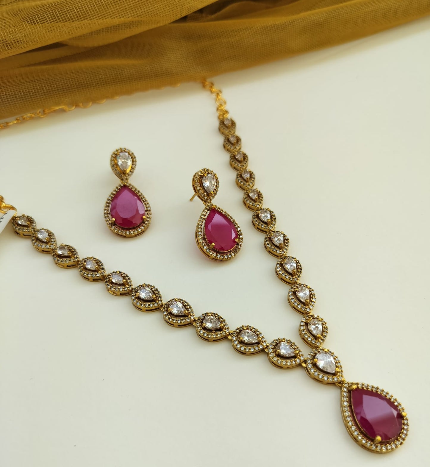 Alia American Diamond Necklace Set (Ruby)