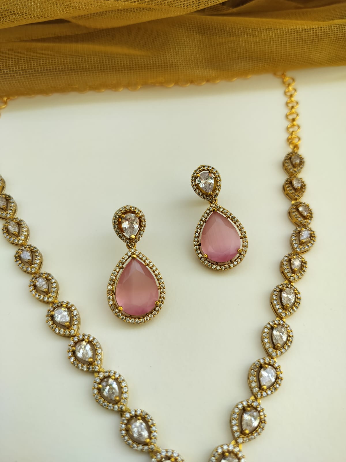 Alia Diamond Lookalike Necklace set (Light Pink)