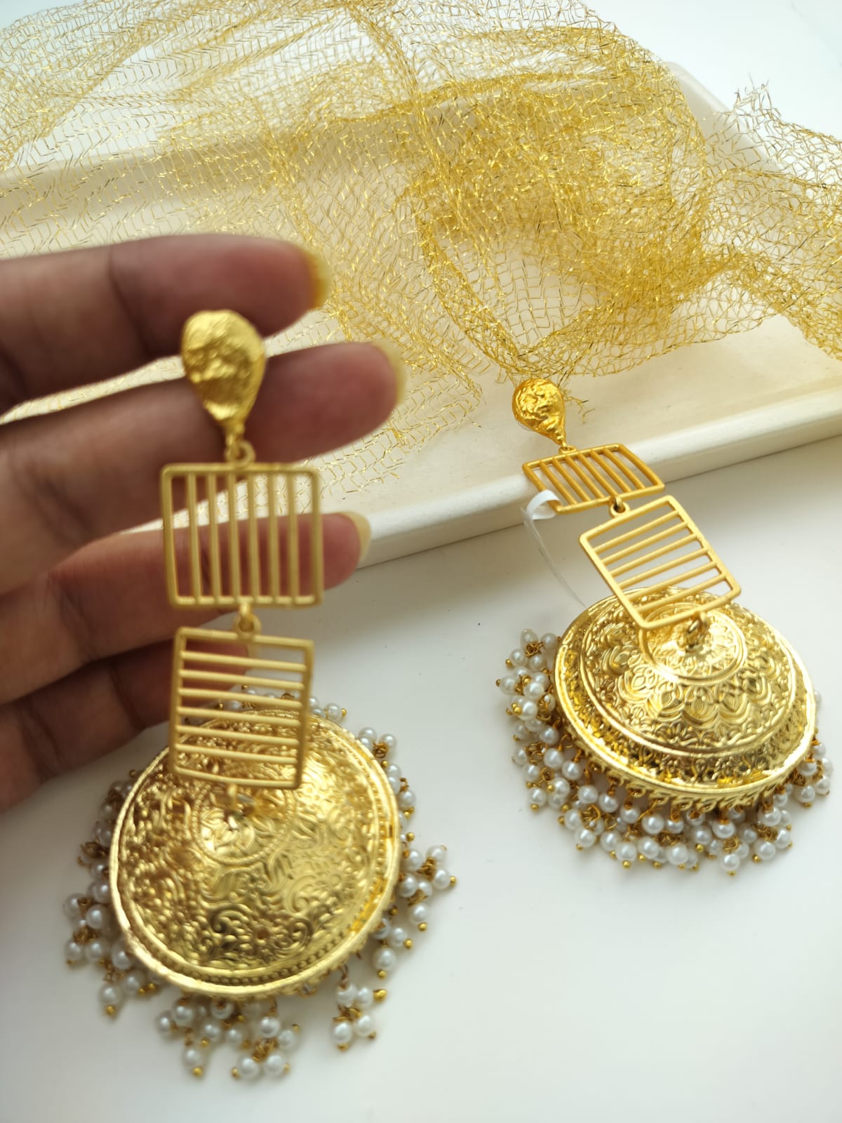 Aeindri Gold Plated Jhumka Earrings