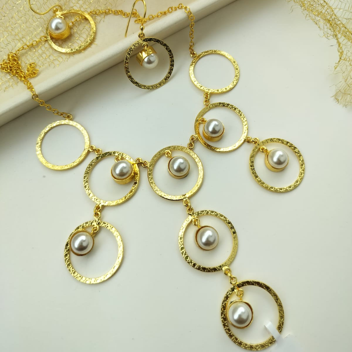 Pearl Brass dainty necklace set