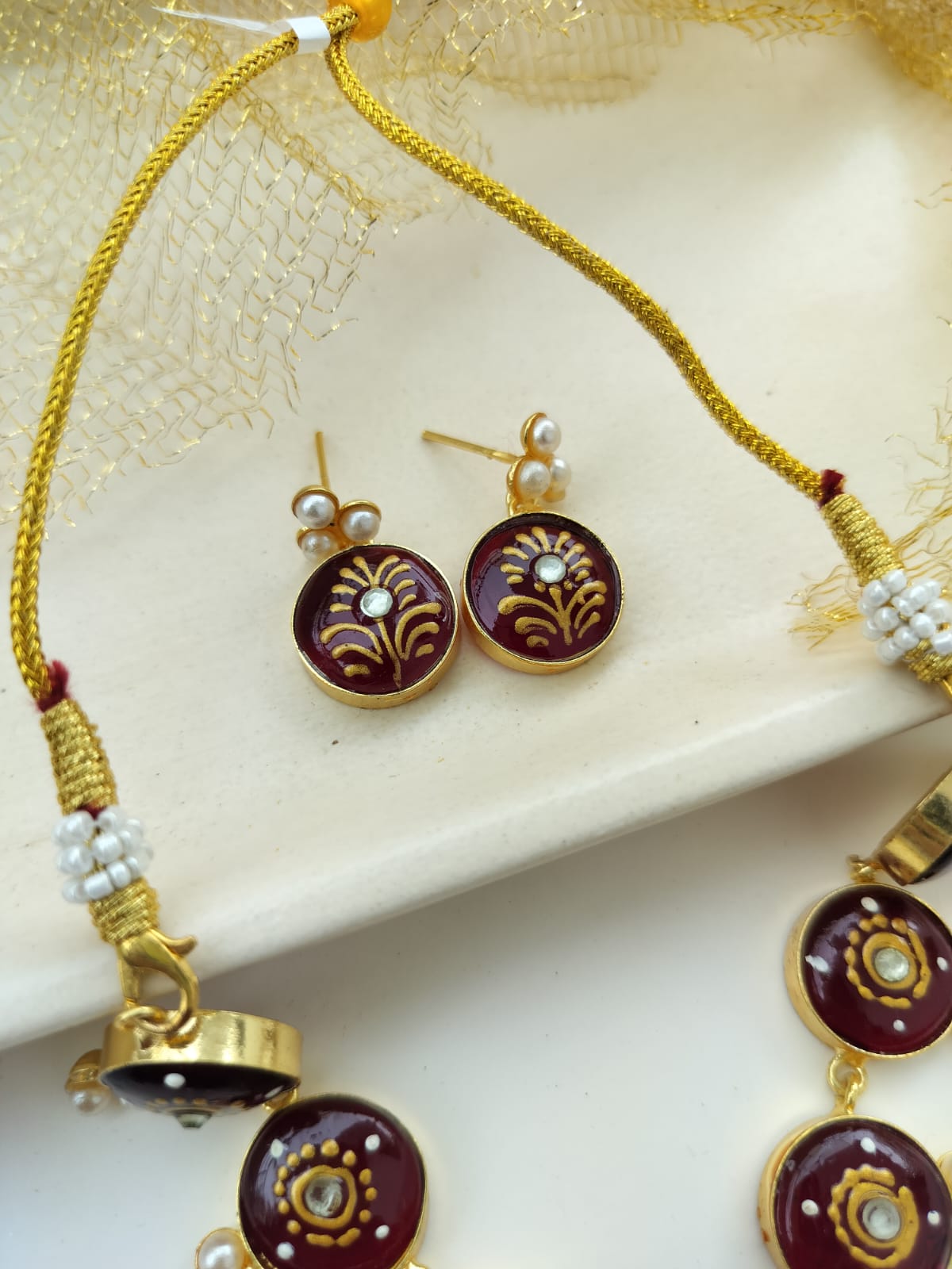 Jaipuri Hand Painted Druzy Stone Necklace