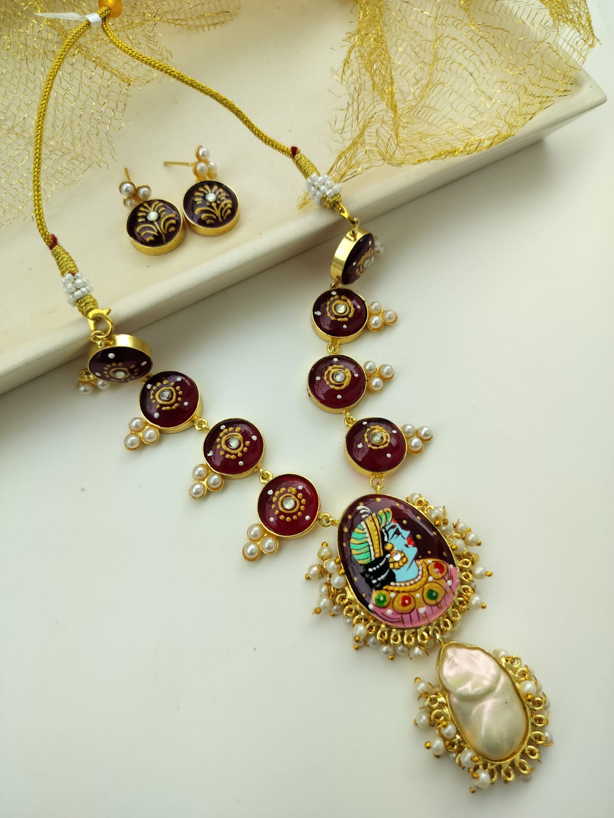 Jaipuri Hand Painted Druzy Stone Necklace