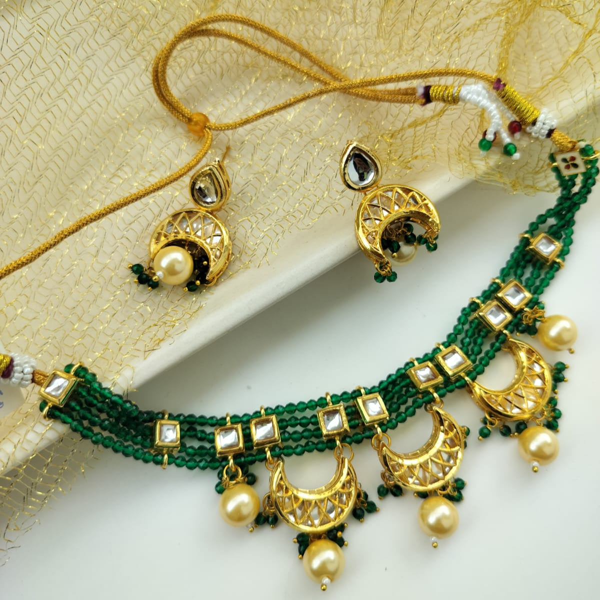 Swarna Green Kundan Necklace set