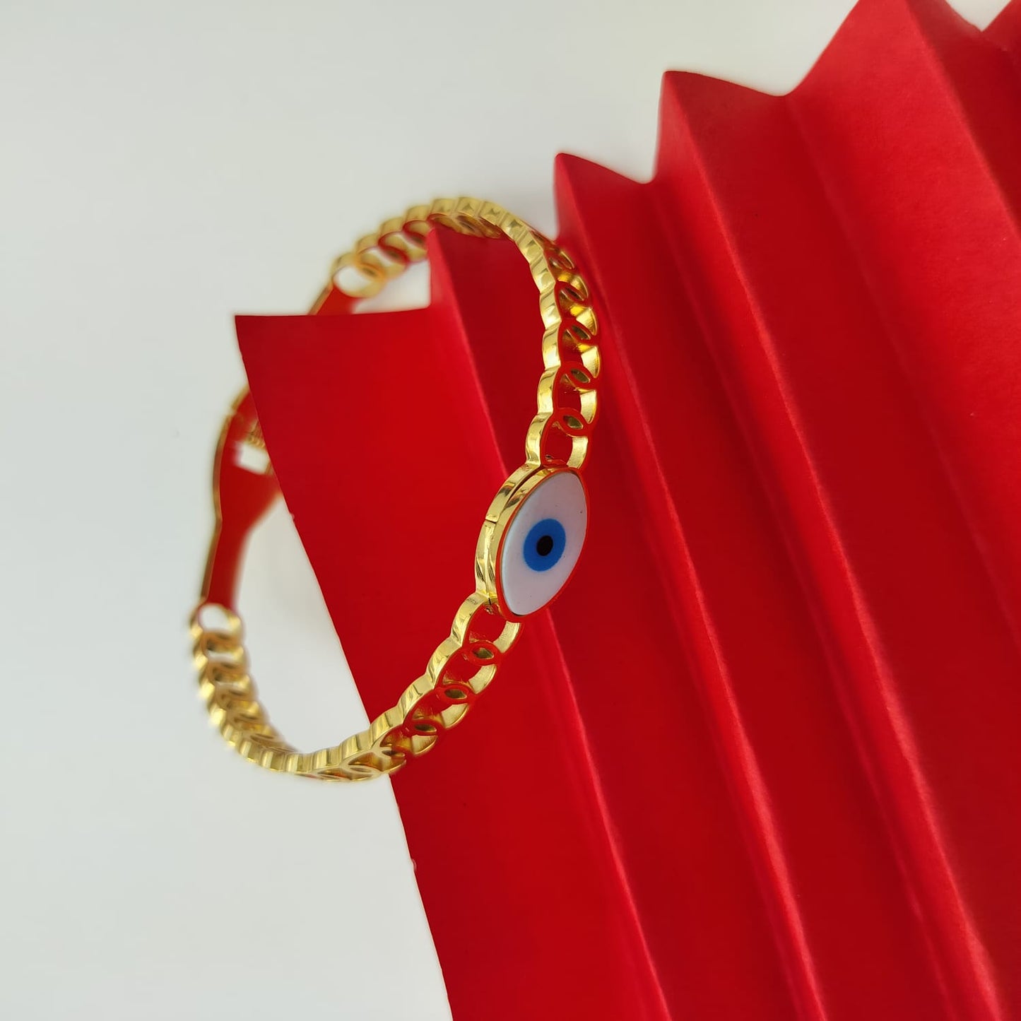 Stainless Steel Gold Plated Chain Link Evil Eye Kada