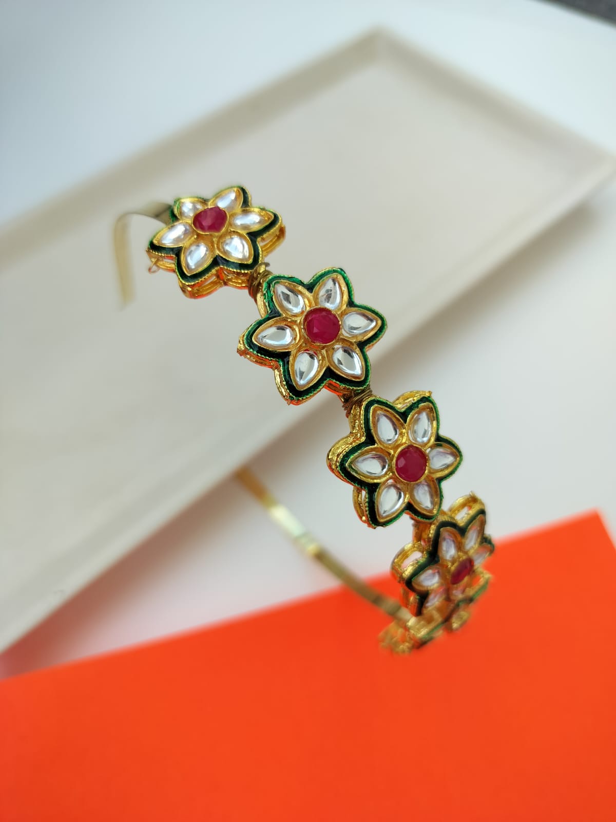 Parineeti Style Floral Kundan Studded Hairband (Pink& Green)