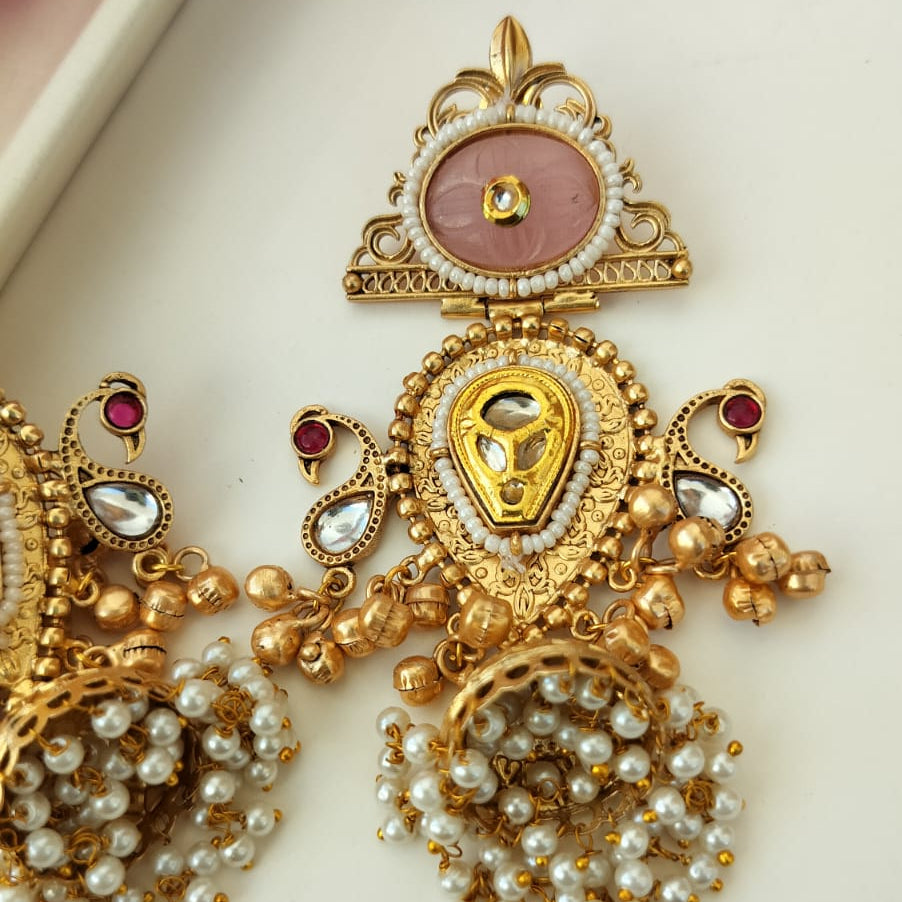 Ekiya handcrafted gold plated Earrings (Light pink)