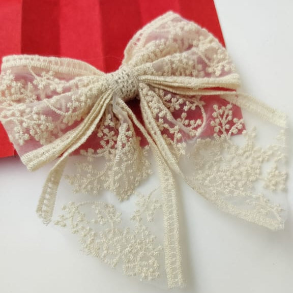 Embroidered Handmade Girl Bow Clip