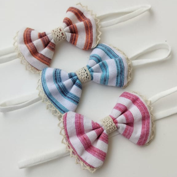 Check Pattern Handmade Girl Bow Band (Set of 3)