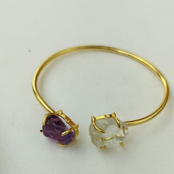 Stone Purple & White Golden Bracelet Kada