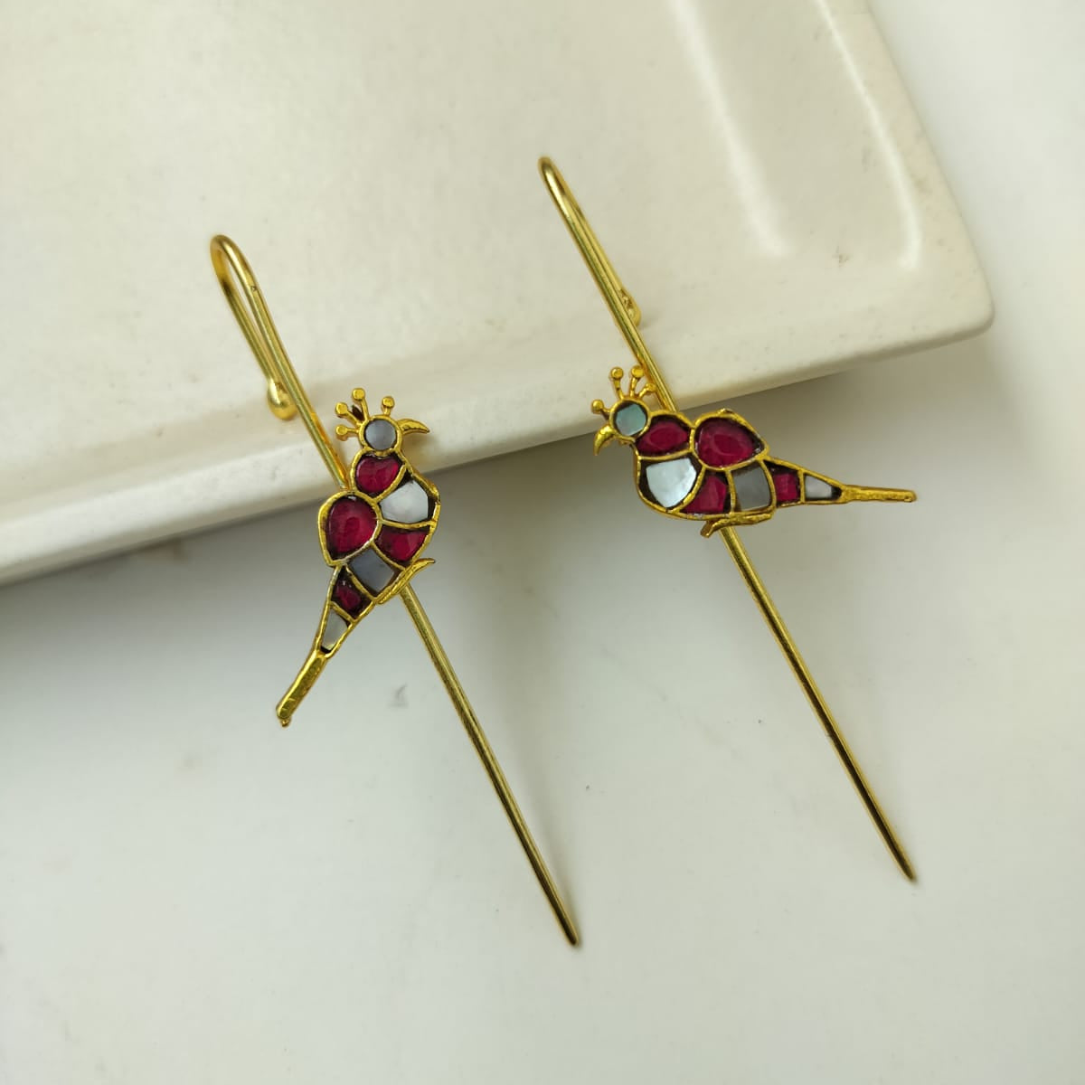Pink and white Bird Needle Earcuff