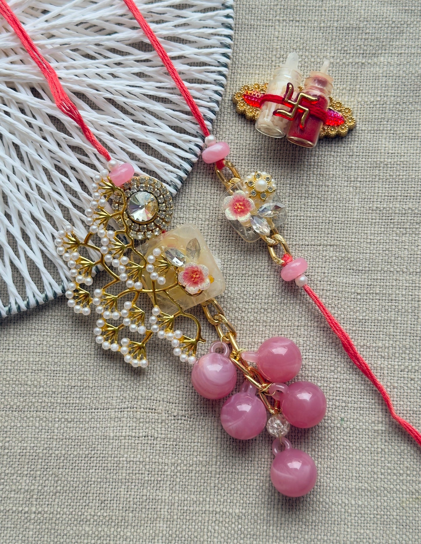 Blush Pink Pearl Bhai Rakhi & Bhabhi Lumba