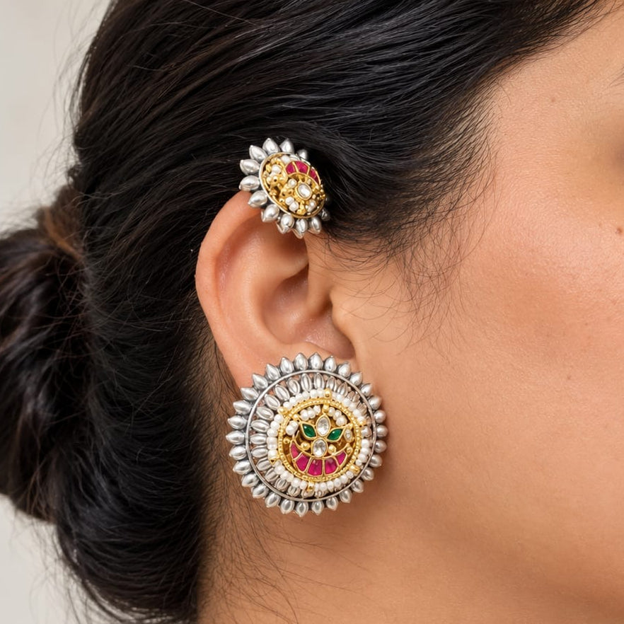 Pachi kundan Oxidised Earcuffs
