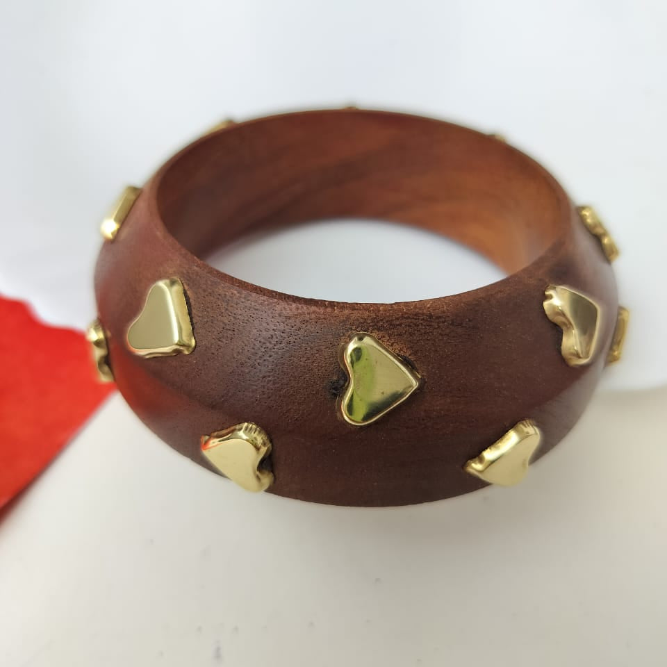 Heartbeat charm Wooden Bangle