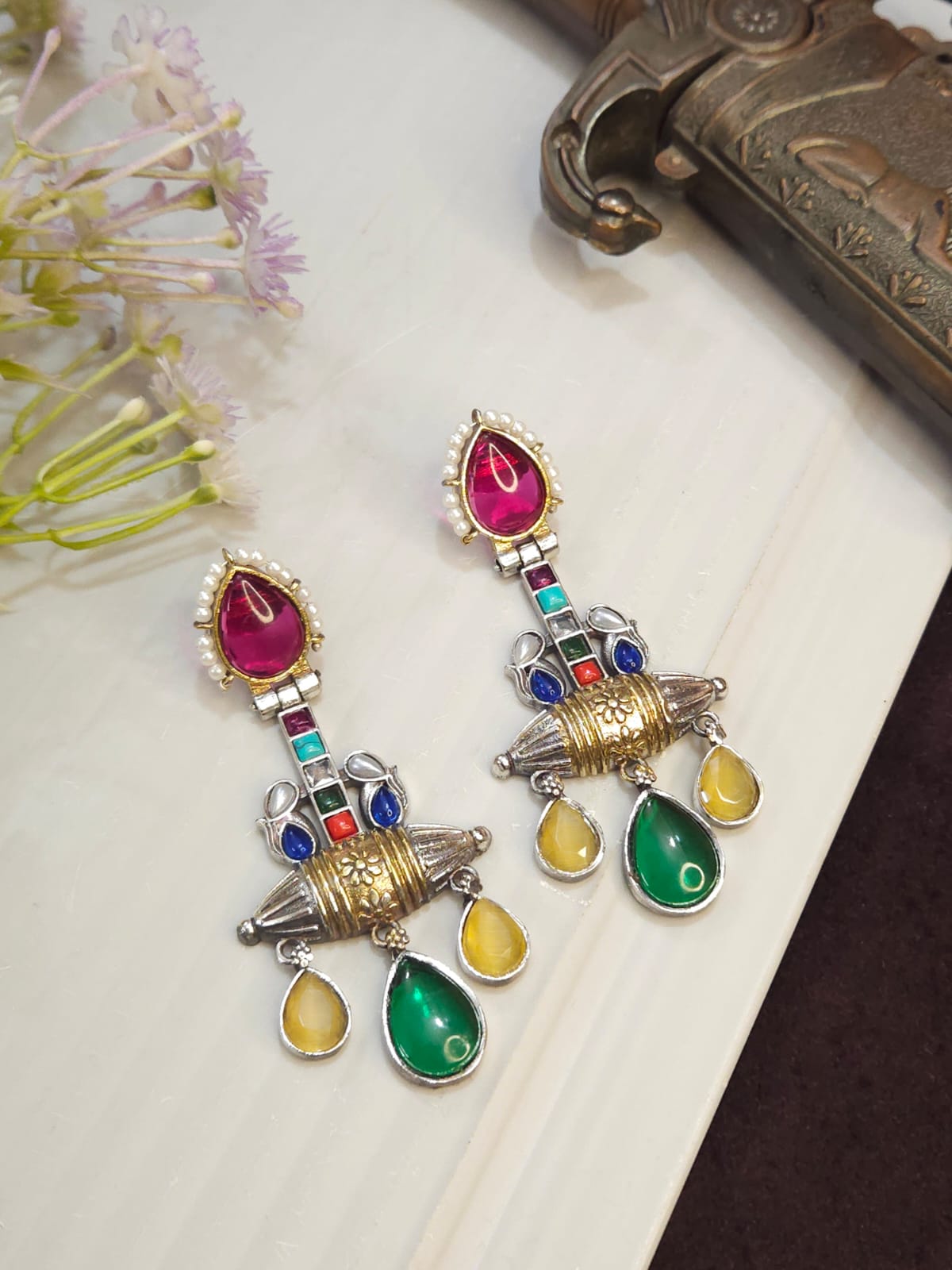 Regal Ruby & Crystal Dangler Earrings