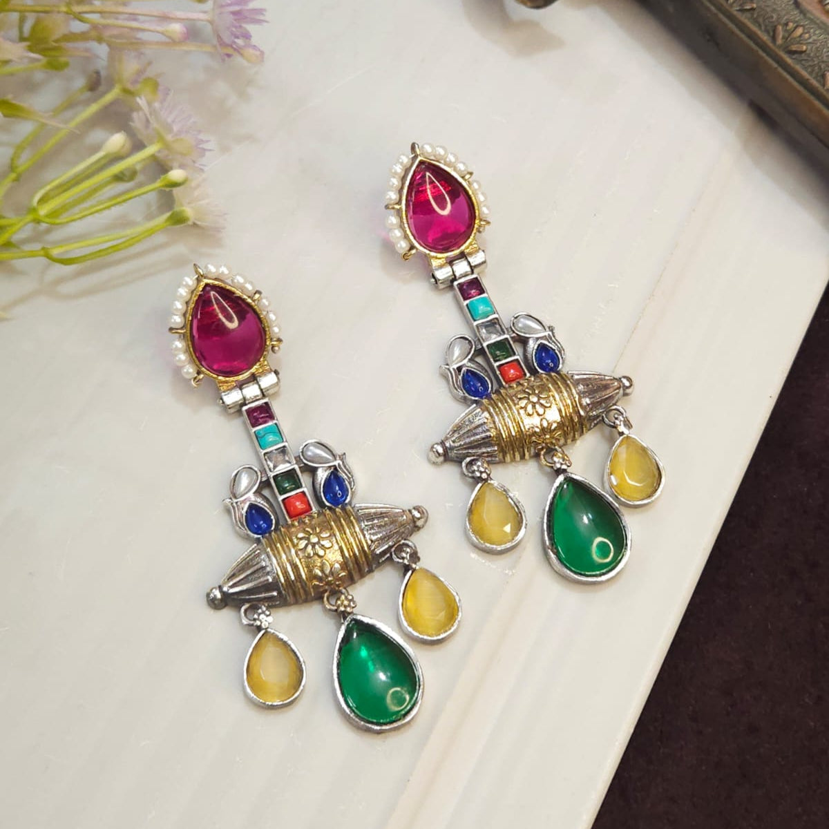 Regal Ruby & Crystal Dangler Earrings