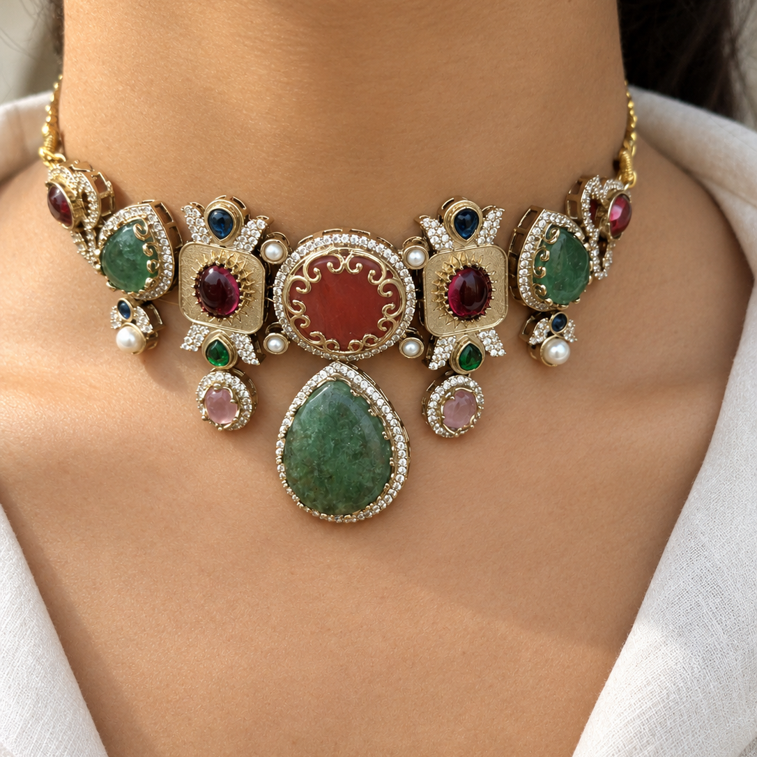 Sabyasachi Inspired Onyx Necklace set