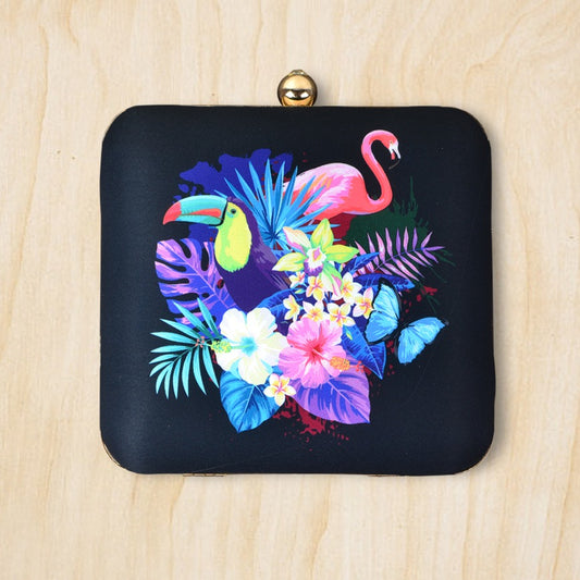 Vibrant Bird & Flower Printed Clutch