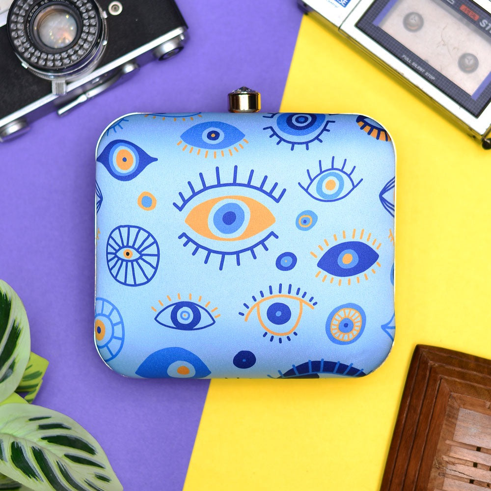 Evil eye Printed Clutch (Light Blue Shade)