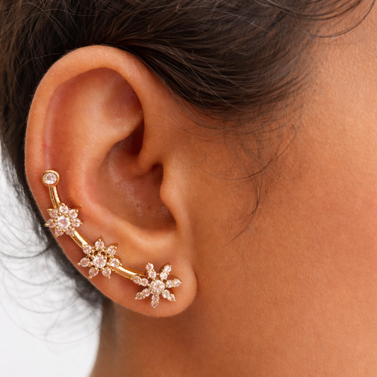 Golden Daisy Stone Earcuffs