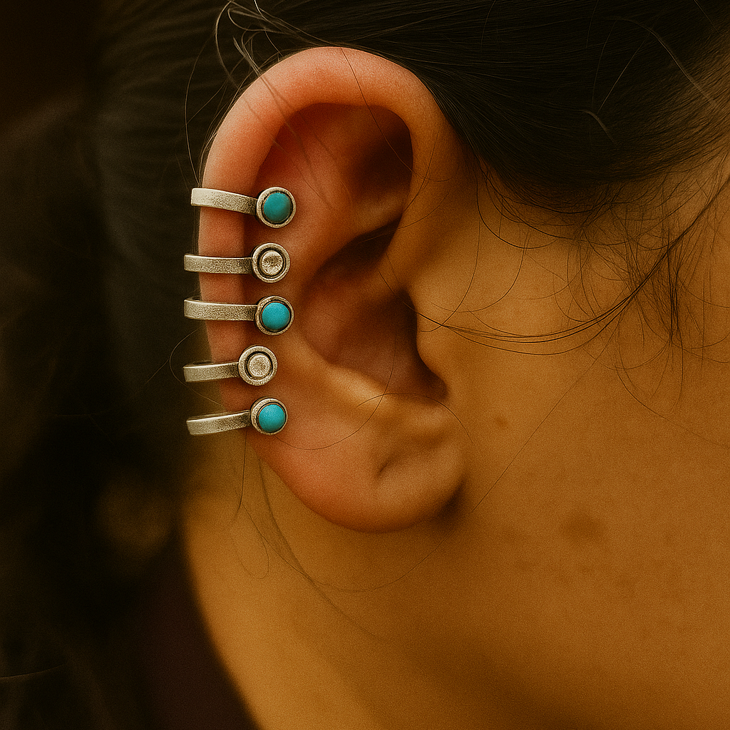 Boho Turquoise Multi-Stone Earcuff- Set of 2