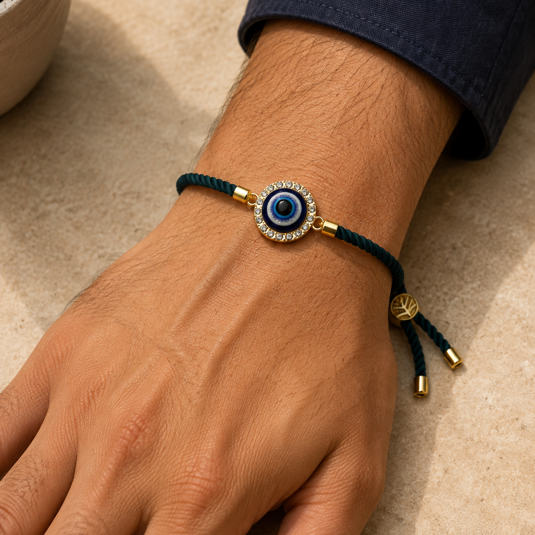 White stone Evil Eye Rakhi For Men & Women