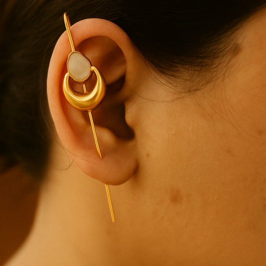 Half Moon stone needle earcuff