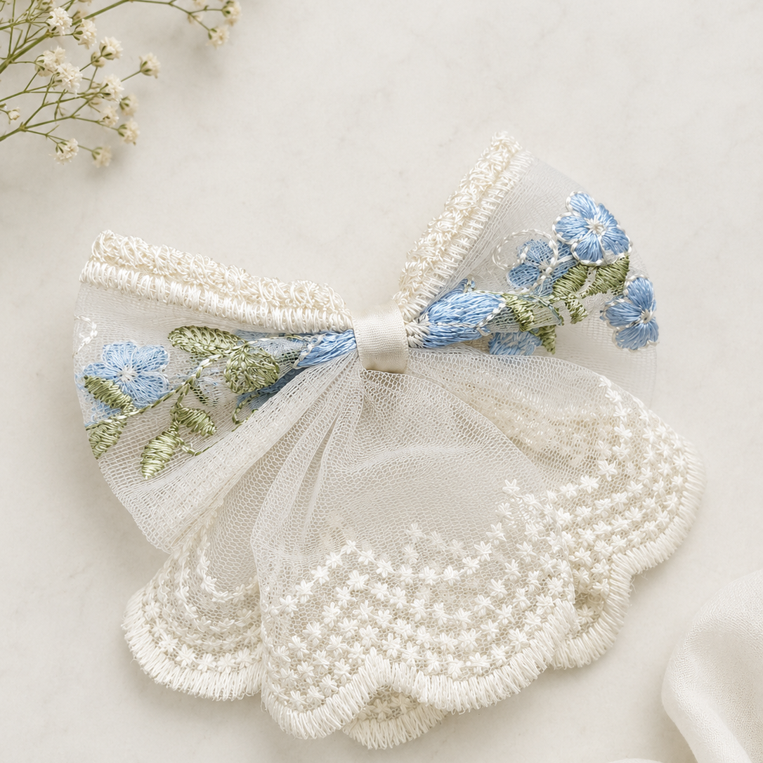 Embroidered Bow Hair Clip