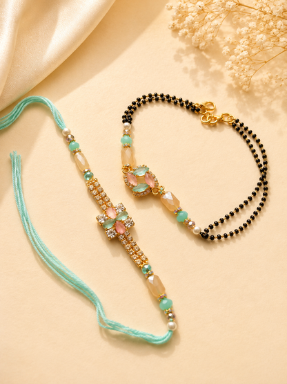 Shrey Multicolored Stone Bhai Rakhi & Mangalsutra Bracelet For Bhabhi