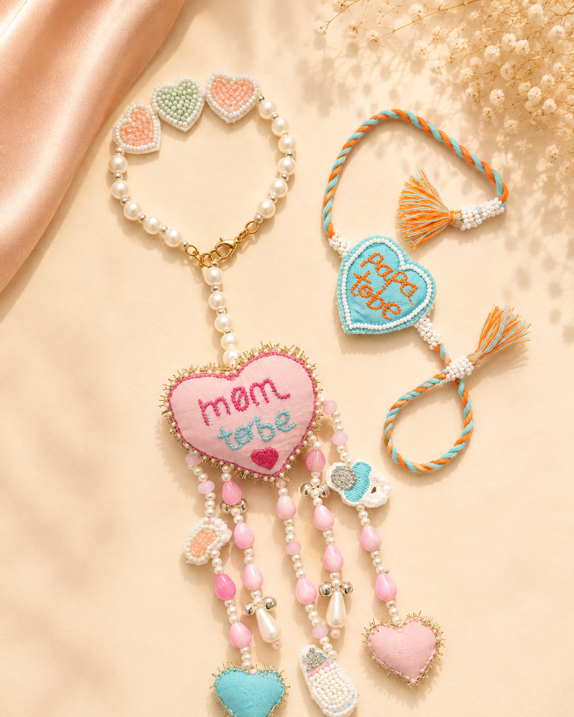 Handmade Mom To Be - Papa To Be Rakhi & Lumba Set - Couple Rakhi