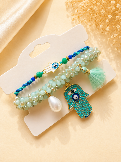 Hamsa Charm Bracelet and Rakhi for  Brother & Bhabhi - Couple Rakhi Combo