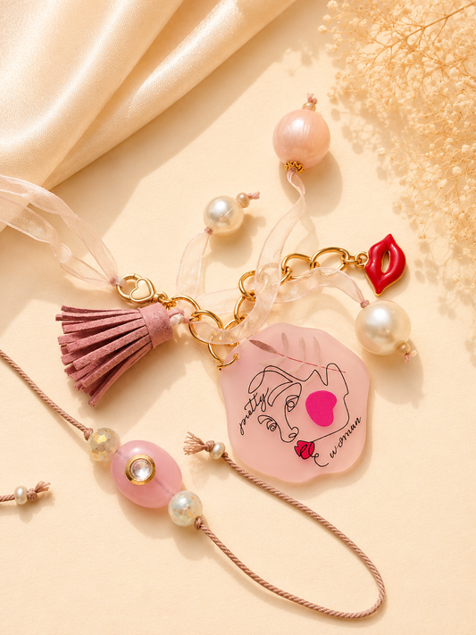 Pretty Women Charm Bracelet Lumba & Bhai Rakhi - Couple Rakhi Set