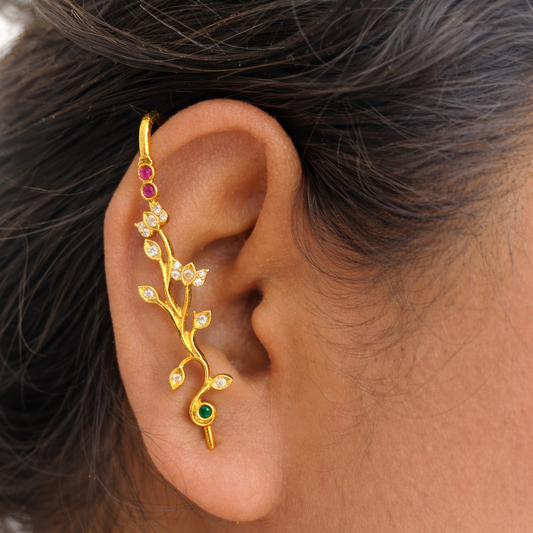Golden Vine Stone Needle Earcuff