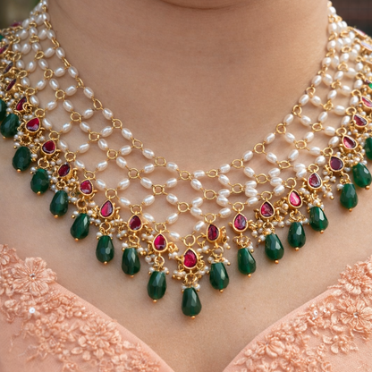 Trinetra Multilayered kundan Pearl Rani haar