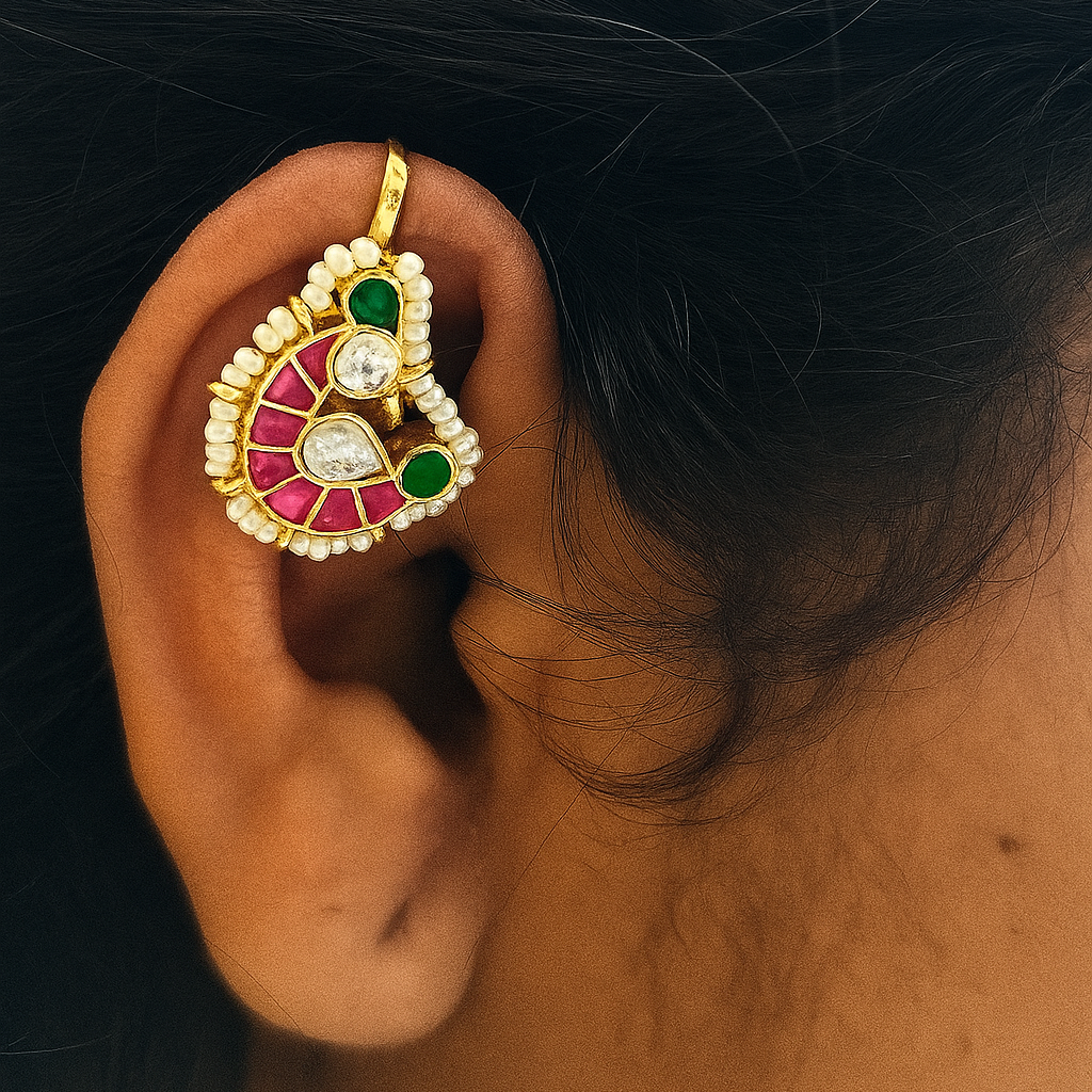 Surmayi Pachi Kundan Bugadi Earrings