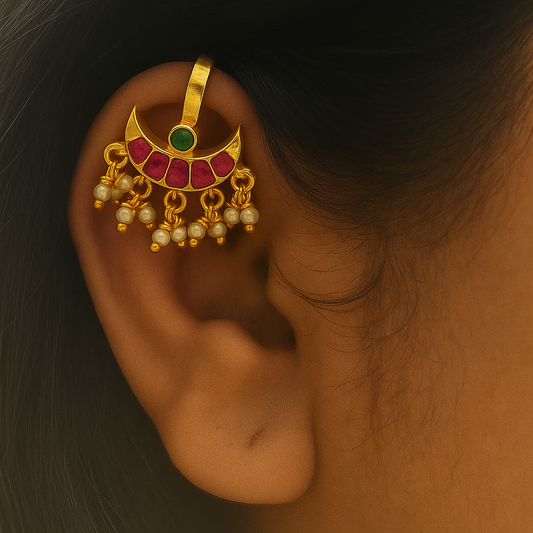 Chandra Golden Kundan Pearl Bugadi Earrings - Set of 2