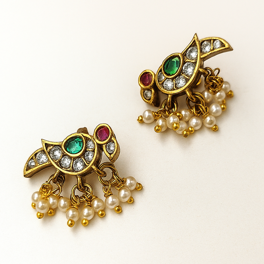 Jadau Kundan Pearl Bird Bugadi -set of 2
