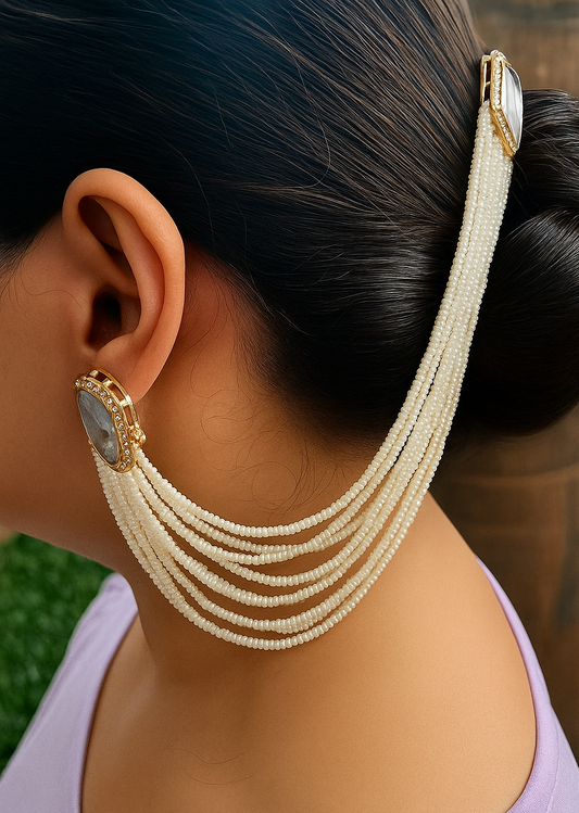 Mutilayered pearl kaan chain earrings