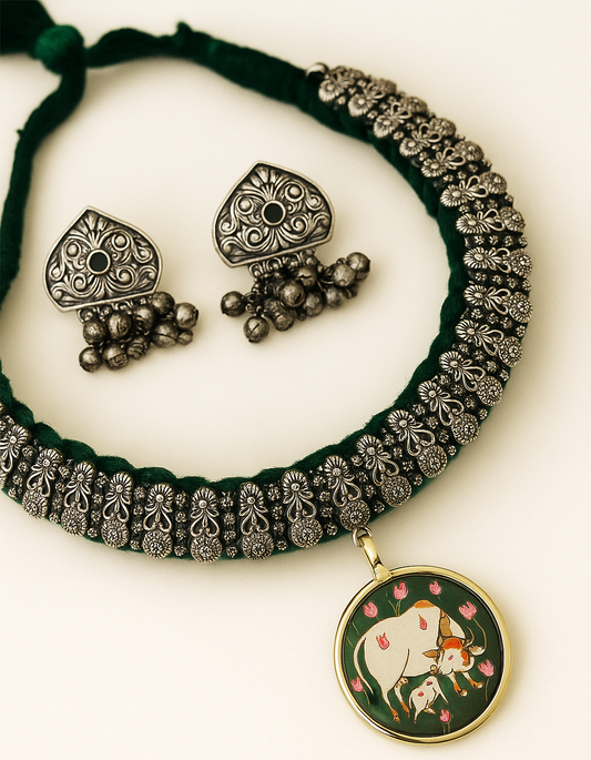 Pichwai Oxidised Neckpiece set