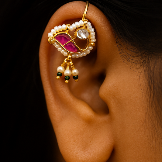 Pachi Kundan Pearl Bugadi clip ons - set of 2