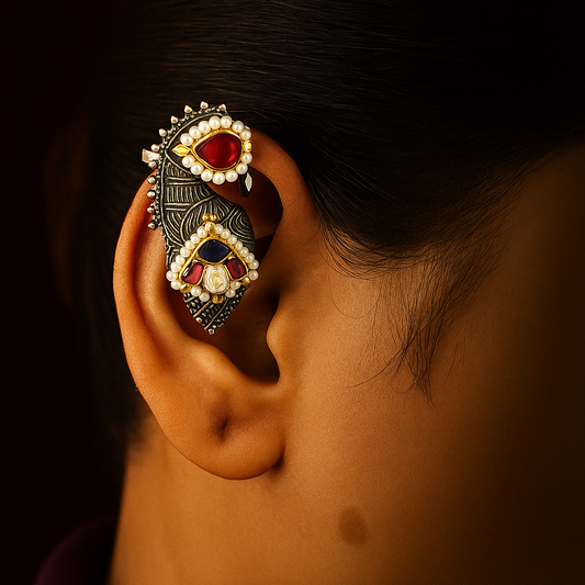 Pachi Kundan Oxidised Bugadi Earrings -Set of 2