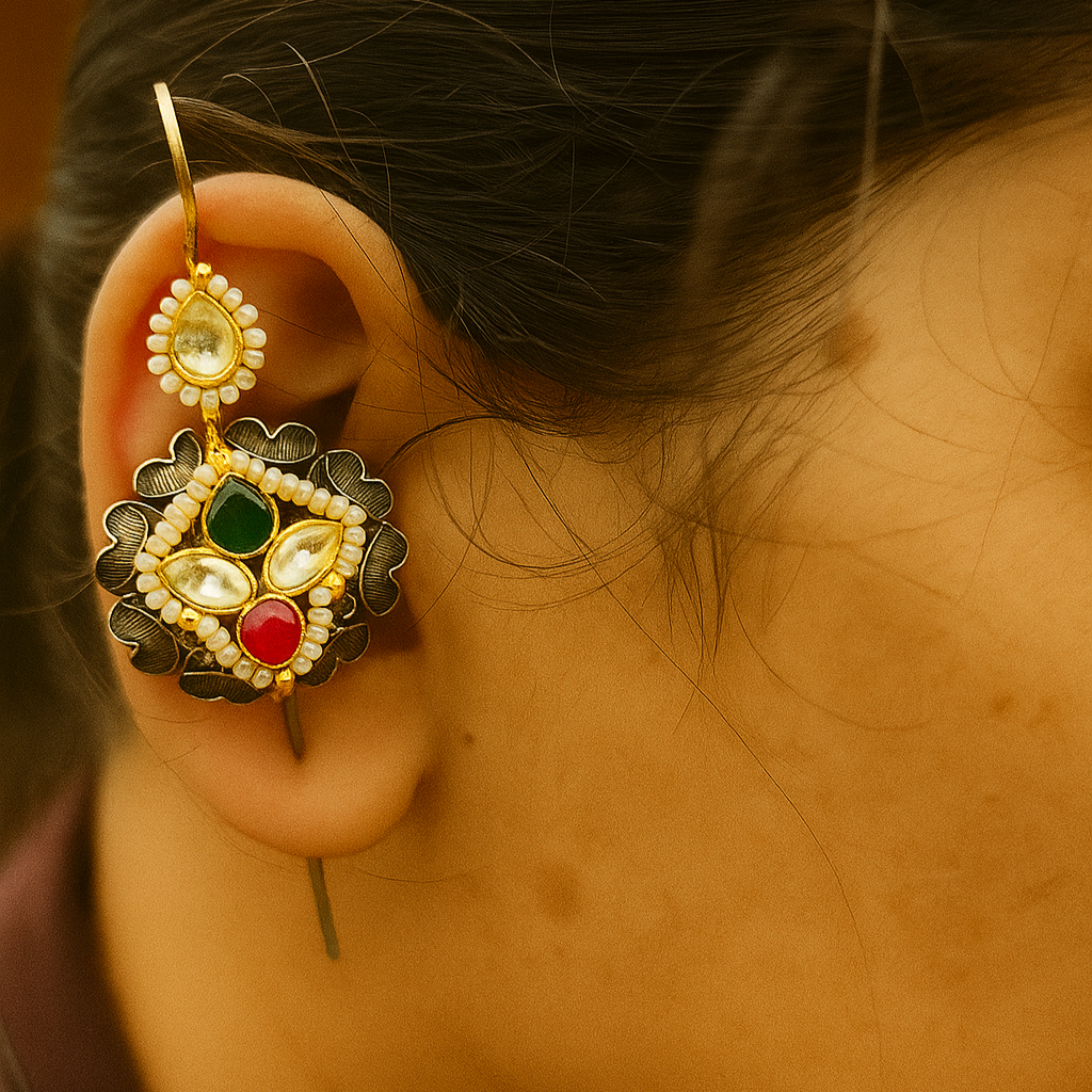 Oxidised Pachi Kundan Earcuff
